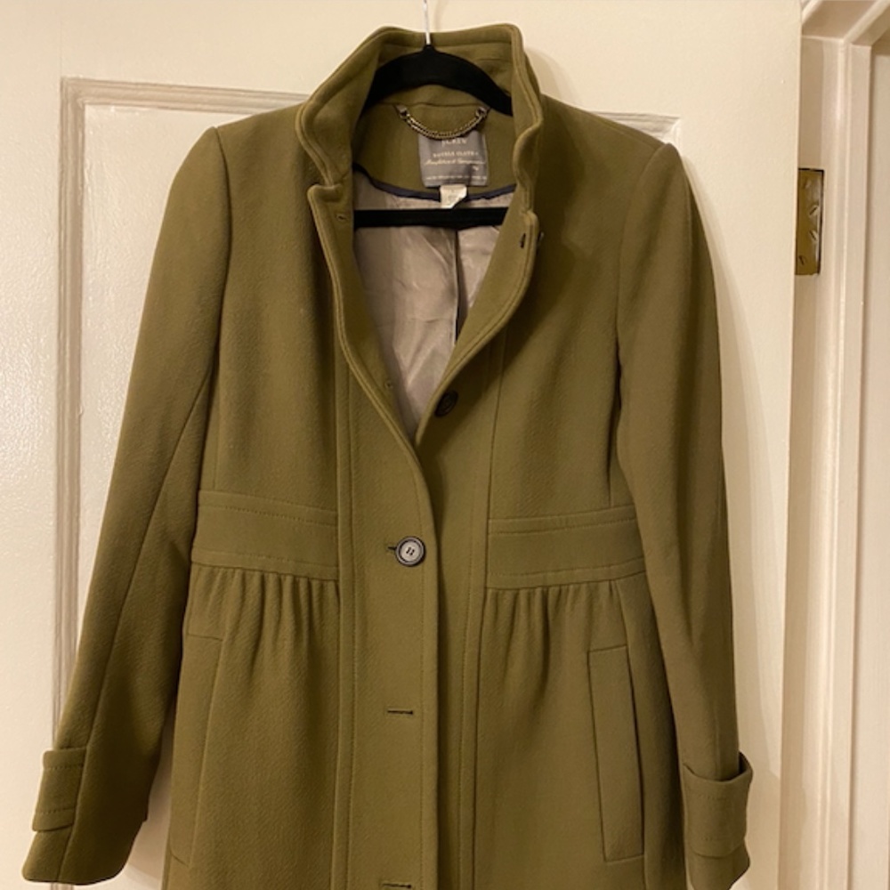J. Crew Double Cloth Coat, Olive, Size 6